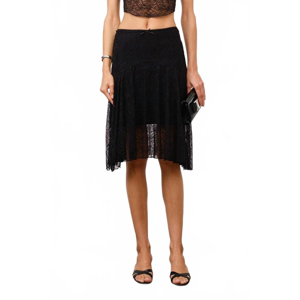 NEW GOLDEN bethel lace flared midi skirt in black